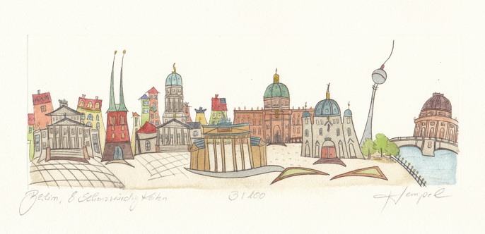 Berlin 601 / Monika Hempel/Originalradierung handcoloriert
