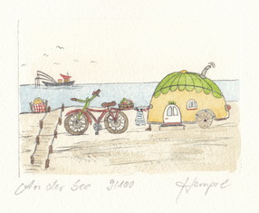 An der See564 / Monika Hempel/Originalradierung handcoloriert signiert