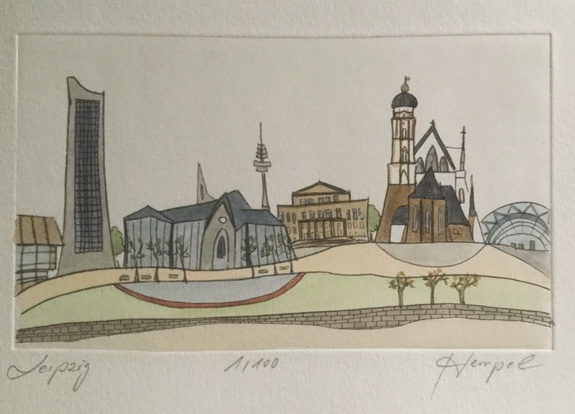 Leipzig 408 / Monika Hempel/Radierung handcoloriert