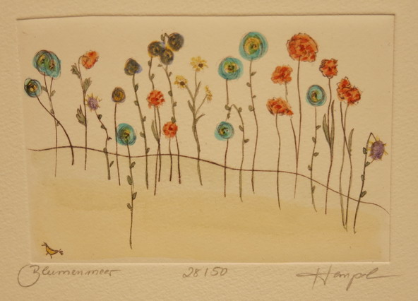 Blumenmeer / Monika Hempel/Originalradierung handcoloriert signiert