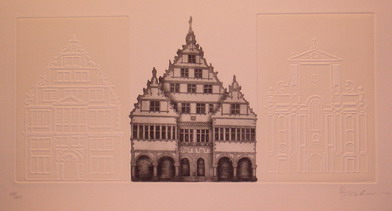 Rathaus / Joseph Robers/Farbradierung mit Prägedruck